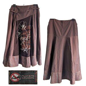 French Steampunk Vtg Y2K PLANETE INTERDITE Skirt Gladys Mixed Media Midi Size S